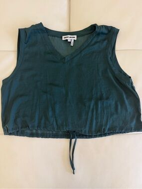 DKNY Teal V-Neck Cropped Tank with Drawstring